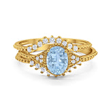 Three Piece Oval Natural Stone Beaded Ring 