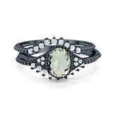Three Piece Oval Natural Stone Beaded Ring 