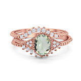 Three Piece Oval Natural Stone Beaded Ring 