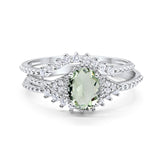 Three Piece Oval Natural Stone Beaded Ring 