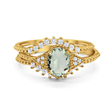 Three Piece Oval Natural Stone Beaded Ring 