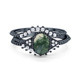 Three Piece Oval Natural Stone Beaded Ring 