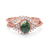 Three Piece Oval Natural Stone Beaded Ring 