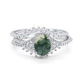 Three Piece Oval Natural Stone Beaded Ring 