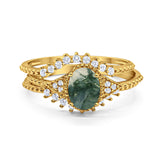 Three Piece Oval Natural Stone Beaded Ring 