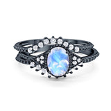 Three Piece Oval Natural Stone Beaded Ring 