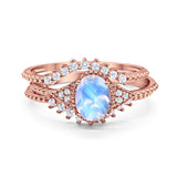 Three Piece Oval Natural Stone Beaded Ring 