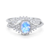 Three Piece Oval Natural Stone Beaded Ring 