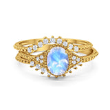 Three Piece Oval Natural Stone Beaded Ring 