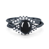 Three Piece Oval Natural Stone Beaded Ring 