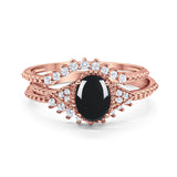 Three Piece Oval Natural Stone Beaded Ring 