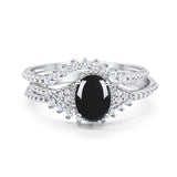 Three Piece Oval Natural Stone Beaded Ring 