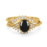 Three Piece Oval Natural Stone Beaded Ring 