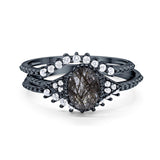 Three Piece Oval Natural Stone Beaded Ring 