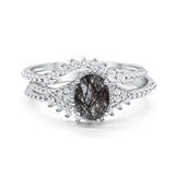 Three Piece Oval Natural Stone Beaded Ring 