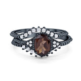 Three Piece Oval Natural Stone Beaded Ring 