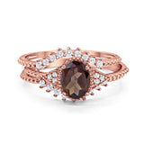 Three Piece Oval Natural Stone Beaded Ring 