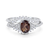 Three Piece Oval Natural Stone Beaded Ring 