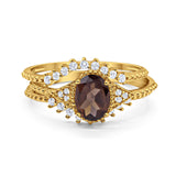 Three Piece Oval Natural Stone Beaded Ring 