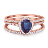 Pear Teardrop Natural Stone Three Piece Ring