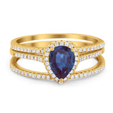 Pear Teardrop Natural Stone Three Piece Ring