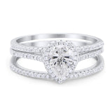 Three Piece Art Deco Pear Teardrop Moissanite Bridal Ring 925 Sterling Silver