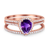 Pear Teardrop Natural Stone Three Piece Ring