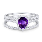 Pear Teardrop Natural Stone Three Piece Ring
