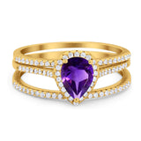 Pear Teardrop Natural Stone Three Piece Ring