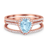 Pear Teardrop Natural Stone Three Piece Ring