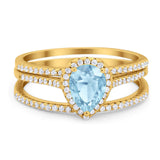 Pear Teardrop Natural Stone Three Piece Ring