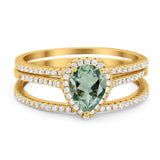 Pear Teardrop Natural Stone Three Piece Ring