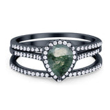 Pear Teardrop Natural Stone Three Piece Ring