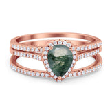 Pear Teardrop Natural Stone Three Piece Ring