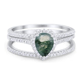 Pear Teardrop Natural Stone Three Piece Ring