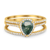 Pear Teardrop Natural Stone Three Piece Ring