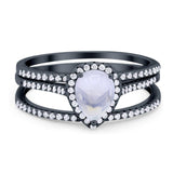 Pear Teardrop Natural Stone Three Piece Ring