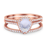Pear Teardrop Natural Stone Three Piece Ring