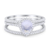 Pear Teardrop Natural Stone Three Piece Ring