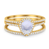 Pear Teardrop Natural Stone Three Piece Ring