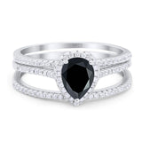 Pear Teardrop Natural Stone Three Piece Ring