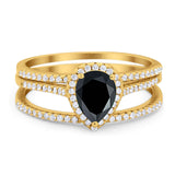 Pear Teardrop Natural Stone Three Piece Ring