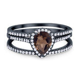 Pear Teardrop Natural Stone Three Piece Ring