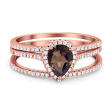 Pear Teardrop Natural Stone Three Piece Ring
