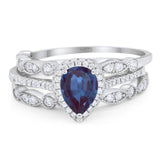 Three Piece Pear Teardrop Natural Stone Ring