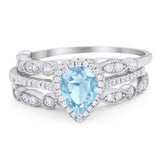 Three Piece Pear Teardrop Natural Stone Ring