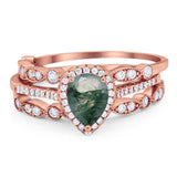 Three Piece Pear Teardrop Natural Stone Ring