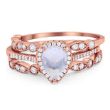 Three Piece Pear Teardrop Natural Stone Ring