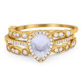 Three Piece Pear Teardrop Natural Stone Ring