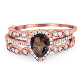 Three Piece Pear Teardrop Natural Stone Ring